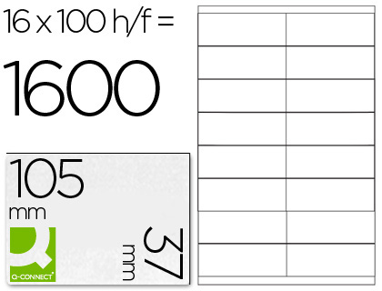 CJ100 hojas A4 1600 etiquetas adhesivas Q-Connect 105x37mm.  ILC